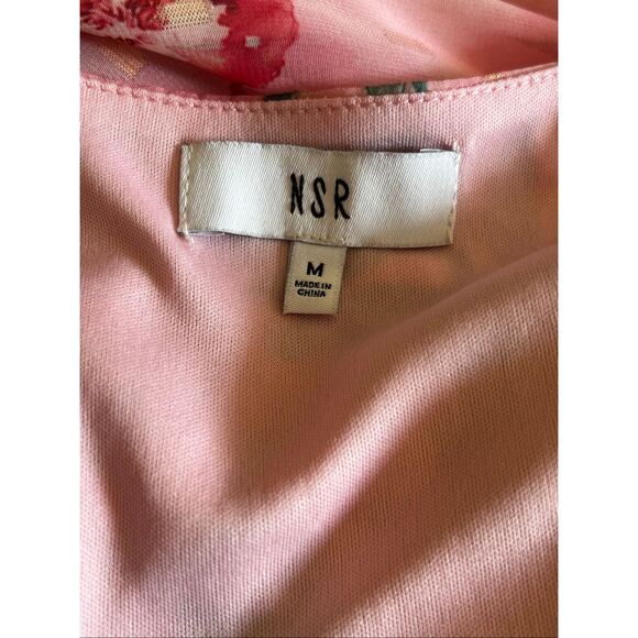 NSR woman’s medium pink floral tiered sheer long sleeve maxi dress career - Picture 5 of 6